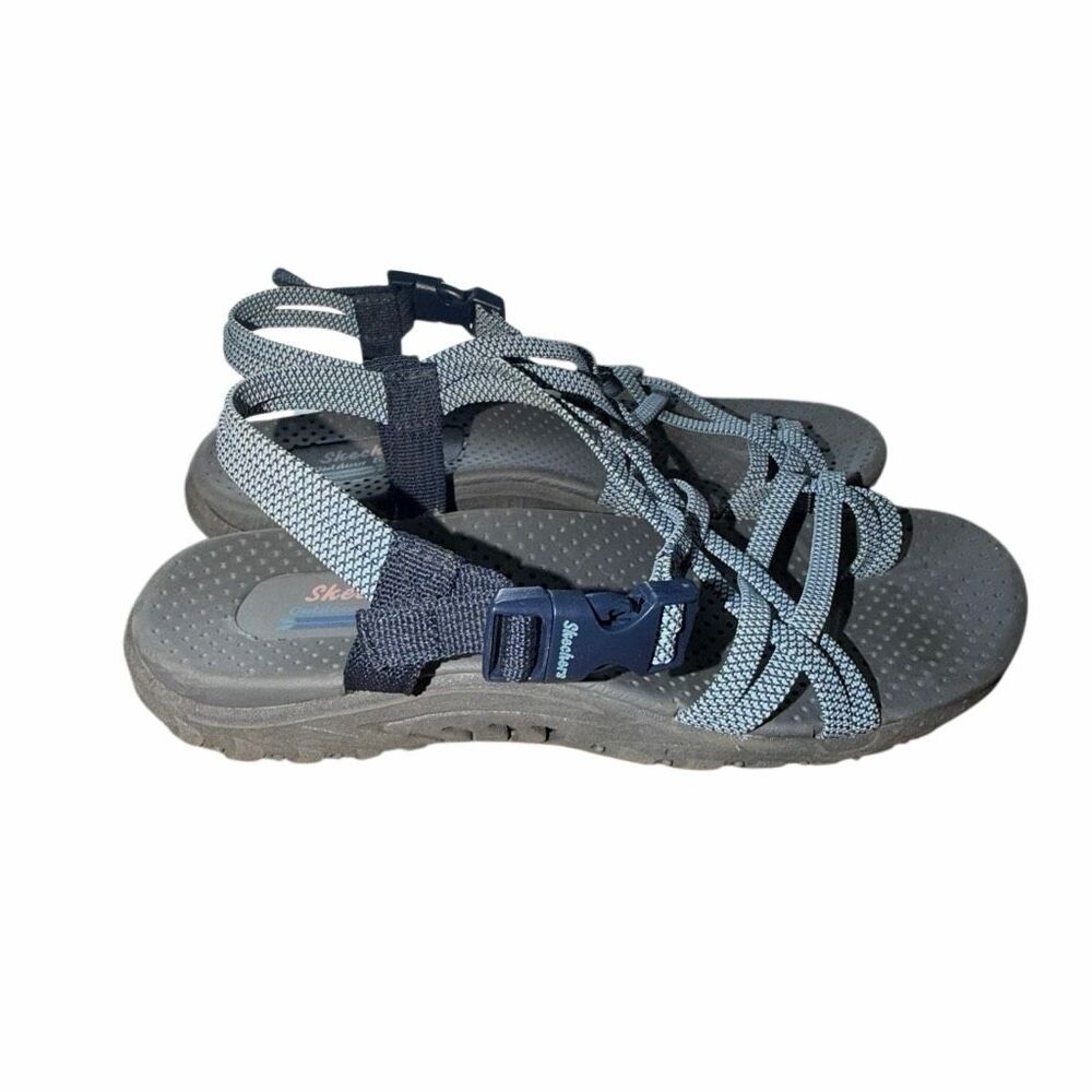 Womens Skechers Reggae Irie Mon Blue/White sandals slingback size 7
